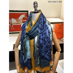 Replica Hermes City of Horses Cashmere Scarf 110 x 200 Blue