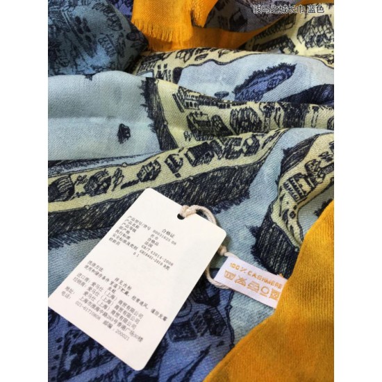 Replica Hermes City of Horses Cashmere Scarf 110 x 200 Blue