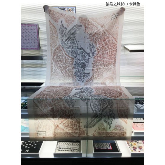 Replica Hermes City of Horses Cashmere Scarf 110 x 200 Khaki