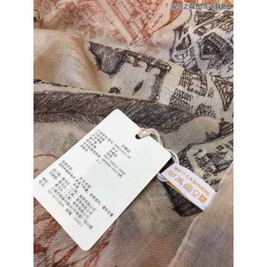 Replica Hermes City of Horses Cashmere Scarf 110 x 200 Khaki