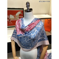 Replica Hermes City of Horses Cashmere Scarf 110 x 200 Pink