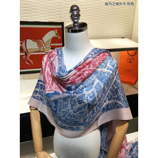 Replica Hermes City of Horses Cashmere Scarf 110 x 200 Pink