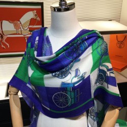 Fake Hermes Carriage Solitaire Cashmere Shawl 110 x 200 Blue Replica