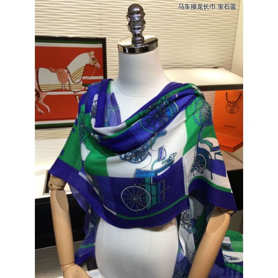 Fake Hermes Carriage Solitaire Cashmere Shawl 110 x 200 Blue Replica