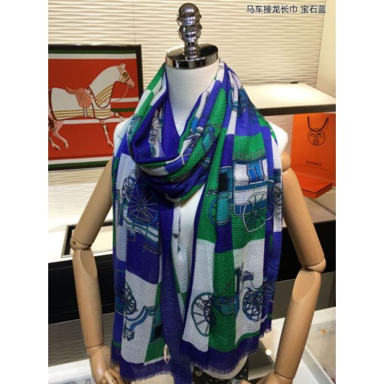 Fake Hermes Carriage Solitaire Cashmere Shawl 110 x 200 Blue Replica