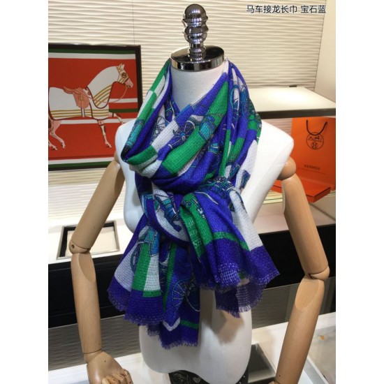 Fake Hermes Carriage Solitaire Cashmere Shawl 110 x 200 Blue Replica