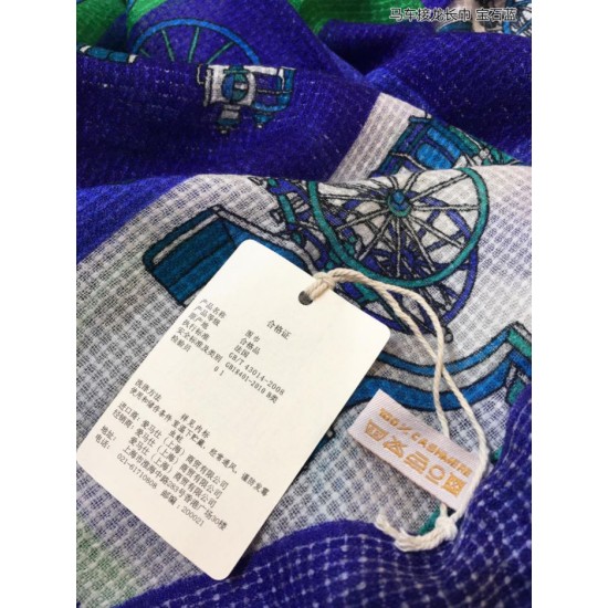 Fake Hermes Carriage Solitaire Cashmere Shawl 110 x 200 Blue Replica