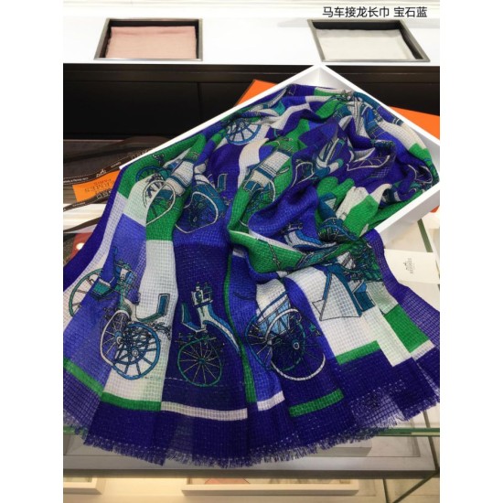 Fake Hermes Carriage Solitaire Cashmere Shawl 110 x 200 Blue Replica