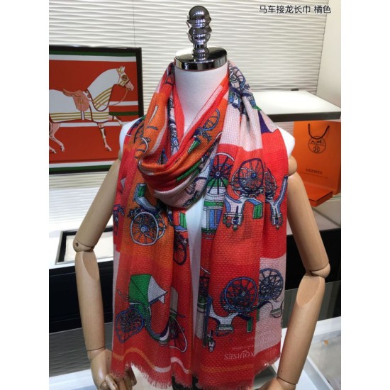 Fake Hermes Carriage Solitaire Cashmere Shawl 110 x 200 Orange Replica