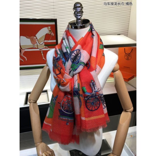 Fake Hermes Carriage Solitaire Cashmere Shawl 110 x 200 Orange Replica
