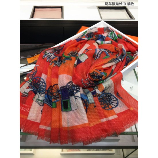 Fake Hermes Carriage Solitaire Cashmere Shawl 110 x 200 Orange Replica