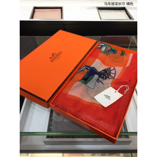 Fake Hermes Carriage Solitaire Cashmere Shawl 110 x 200 Orange Replica