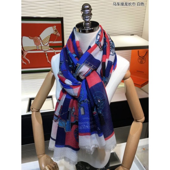 Replica Hermes Carriage Solitaire Cashmere Shawl 110 x 200 White