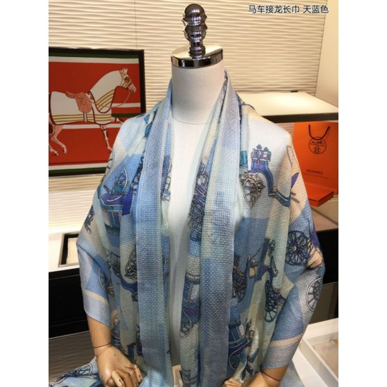 Fake Hermes Carriage Solitaire Cashmere Shawl 110 x 200 Sky Blue Replica