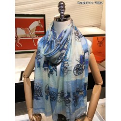 Fake Hermes Carriage Solitaire Cashmere Shawl 110 x 200 Sky Blue Replica