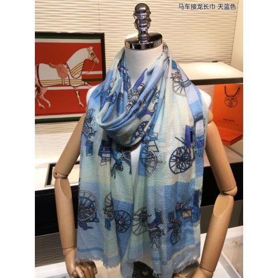 Fake Hermes Carriage Solitaire Cashmere Shawl 110 x 200 Sky Blue Replica