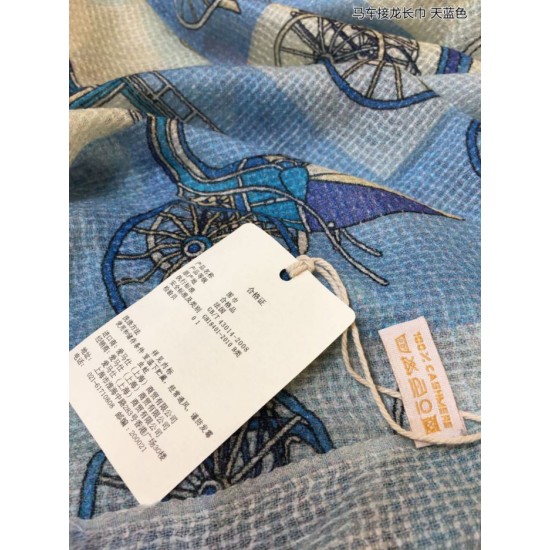 Fake Hermes Carriage Solitaire Cashmere Shawl 110 x 200 Sky Blue Replica