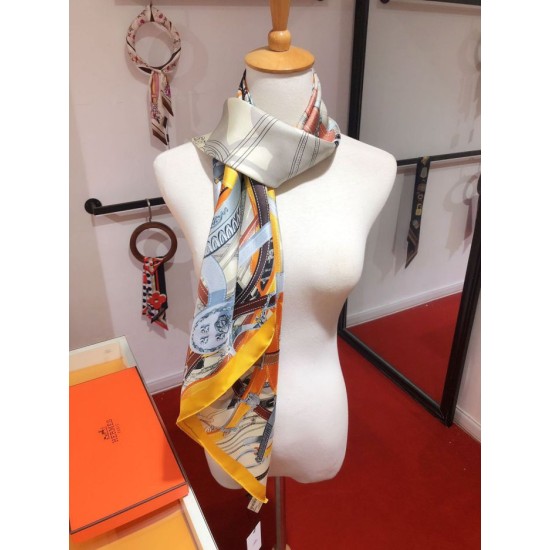 Replica Hermes Leap over Cavalcado Silk Square Scarf 90cm Yellow