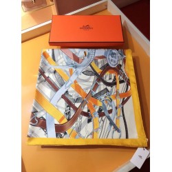 Replica Hermes Leap over Cavalcado Silk Square Scarf 90cm Yellow