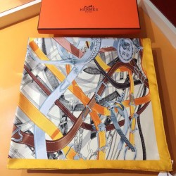 Replica Hermes Leap over Cavalcado Silk Square Scarf 90cm Yellow