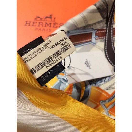 Replica Hermes Leap over Cavalcado Silk Square Scarf 90cm Yellow