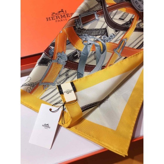 Replica Hermes Leap over Cavalcado Silk Square Scarf 90cm Yellow