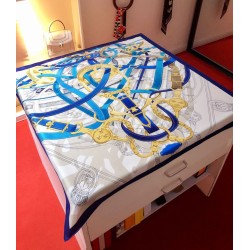Fake Hermes Leap over Cavalcado Silk Square Scarf 90cm Blue Replica
