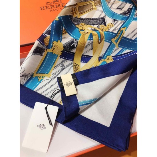 Fake Hermes Leap over Cavalcado Silk Square Scarf 90cm Blue Replica