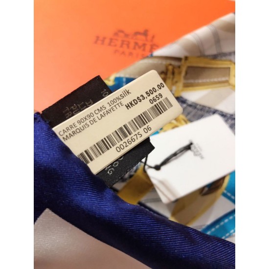 Fake Hermes Leap over Cavalcado Silk Square Scarf 90cm Blue Replica